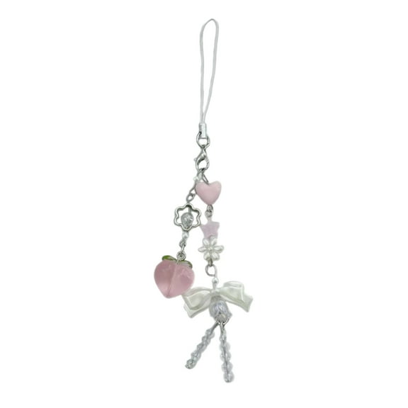 Bottone Cute Peach Flower Beads Phone Charm Straps Car Key Hangings Pendants Fashion Bag Decoration Lanyard Purse Accessory