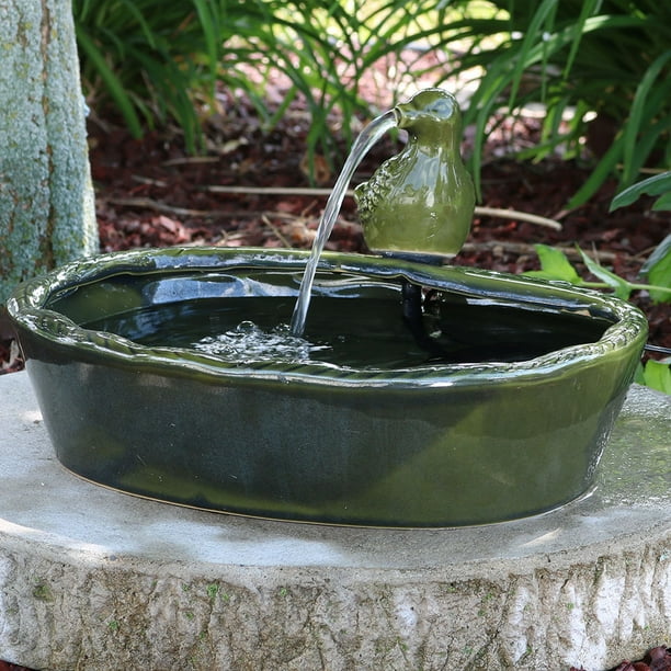 Sunnydaze Solar Powered Water Fountain Green Glazed Ceramic Dove Outdoor Patio and Backyard