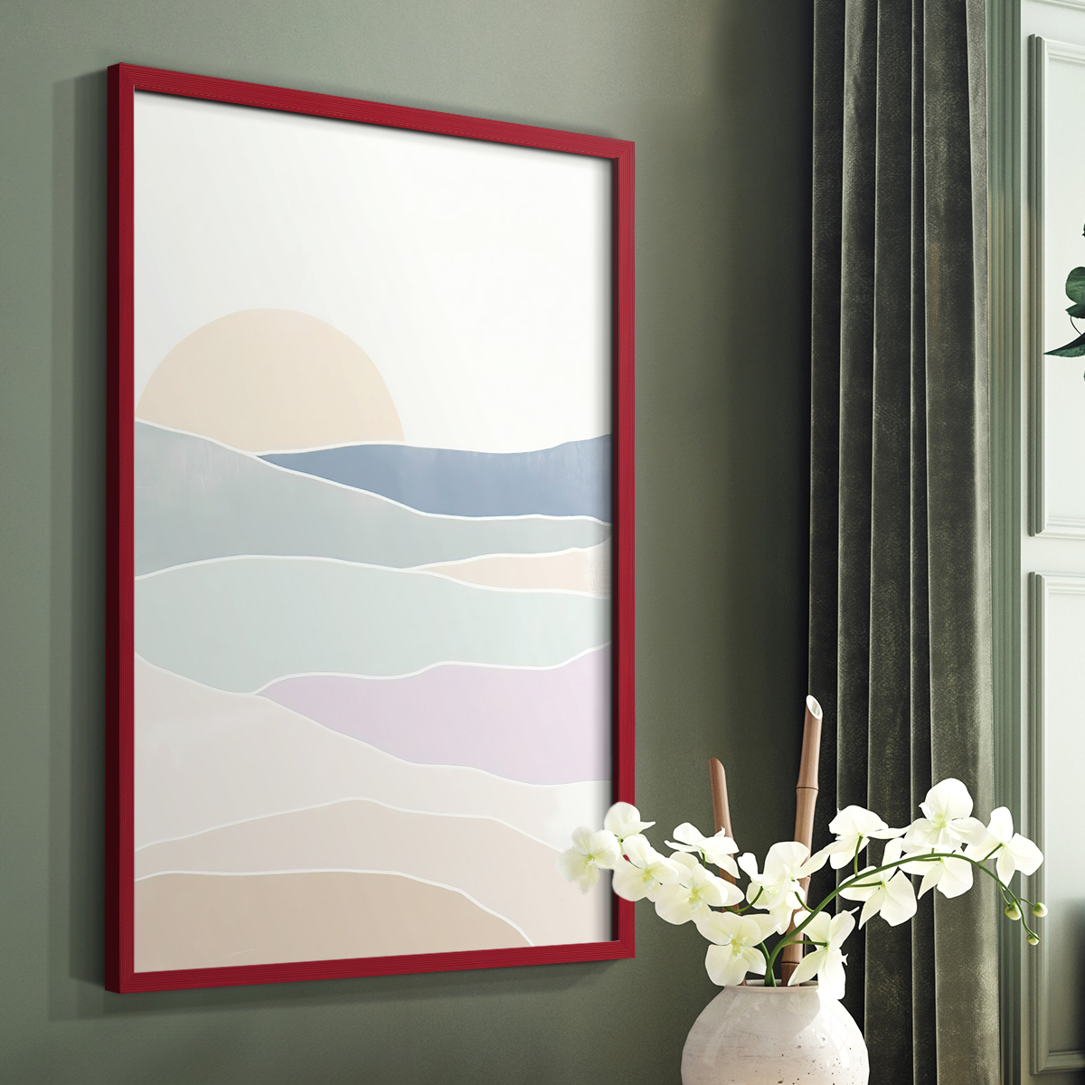 Wave Tableau I Framed Print in Red Solid Wood 11 x 14 Framed Print