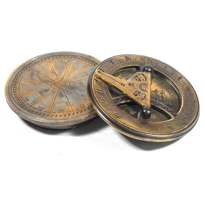 Brass Titanic Compass With Folding Sundial Screw on Lid Hexagon Base Nautical Compass Item for Camping and Hiking