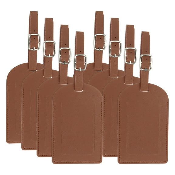 Uxcell Leather Luggage Tag Top-Open, 8 Pcs Luggage Tags Pu Bag Label for Suitcases Airplane Travel Essentials, Brown