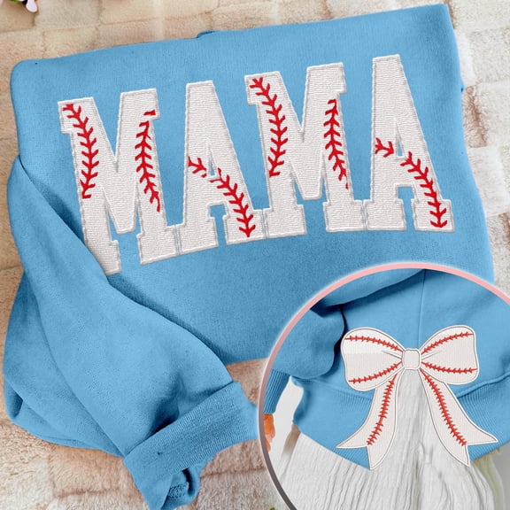 MAMA Baseball Coquette Side Bow Sweatshirt, Retro Trendy Coquete Lover Sweater, Bow Applique Pink Girl Gifts
