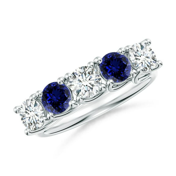 ANGARA Lab Grown Half Eternity Diamond & Lab Sapphire Wedding Ring for Women in 925 Sterling Silver (Size-4.2mm| Color-F-G| Clarity-VS) | Anniversary, Jewelry Gift for Women | Lab-Grown Diamond Ring