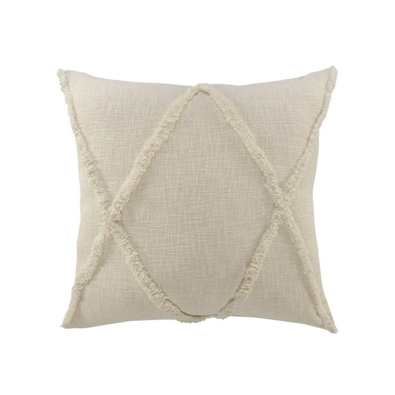 Laddha Home Designs 26" Cream Hand Woven Diamond Tufted Square Throw Pillow