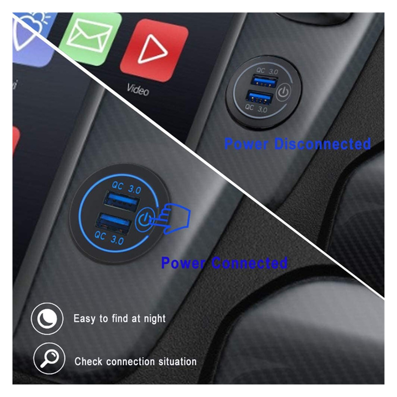 Touch Switch Car Dual USB Charger Socket Waterproof Universal Mobile Phone Truck Charging Tablet Charge For Phone Charging Station For Multiple Devices ,Multi-Device Charger