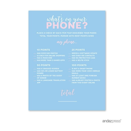 Signature Pink and Blue Gender Reveal Baby Shower, What's on Your Phone Game Activity Cards, (Best Phone App Games)