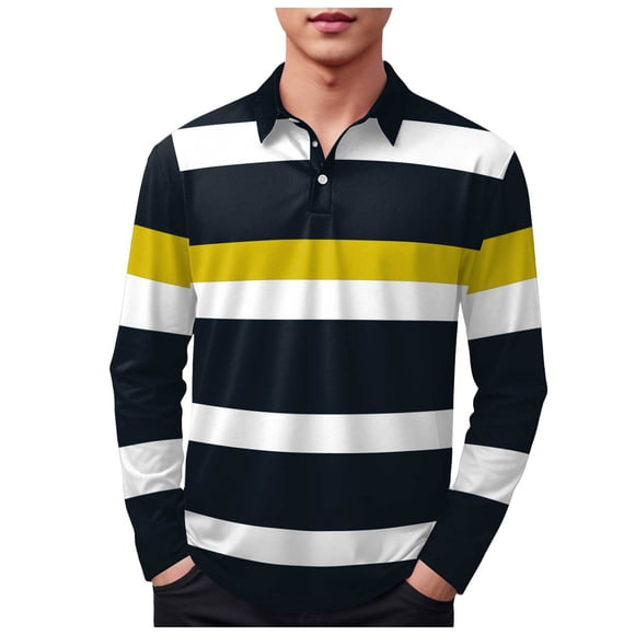 Ketyyh-chn99 Mens Long Sleeve Polo Shirts Casual Men's Fashion Tops Button Long Sleeve Casual Sports Lapel Shirt Size for L,Yellow