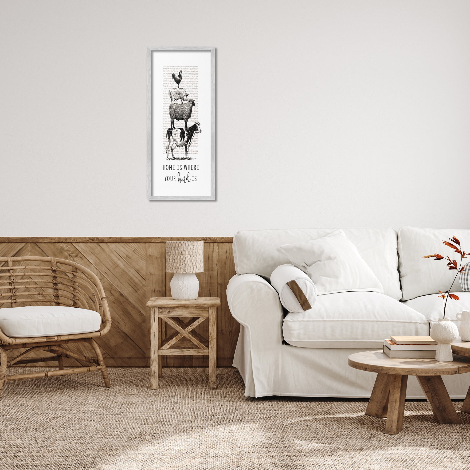 Stupell Industries Where Your Herd Family Animals Animals & Insects Painting Gray Framed Art Print Wall Art, 13 x 30