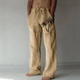 thumbnail image 1 of Puntoco Pantalones casuales largos para hombre, pantalones de lino para hombre, pantalones holgados de ocio con estampado hawaiano, pantalones de playa holgados con cintura elástica y cordón, proc, 1 of 5