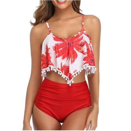 Women Bandeau Bikini Set Twist Strapless Two Piece Swimsuit High Cut High Waisted Bathing Suits