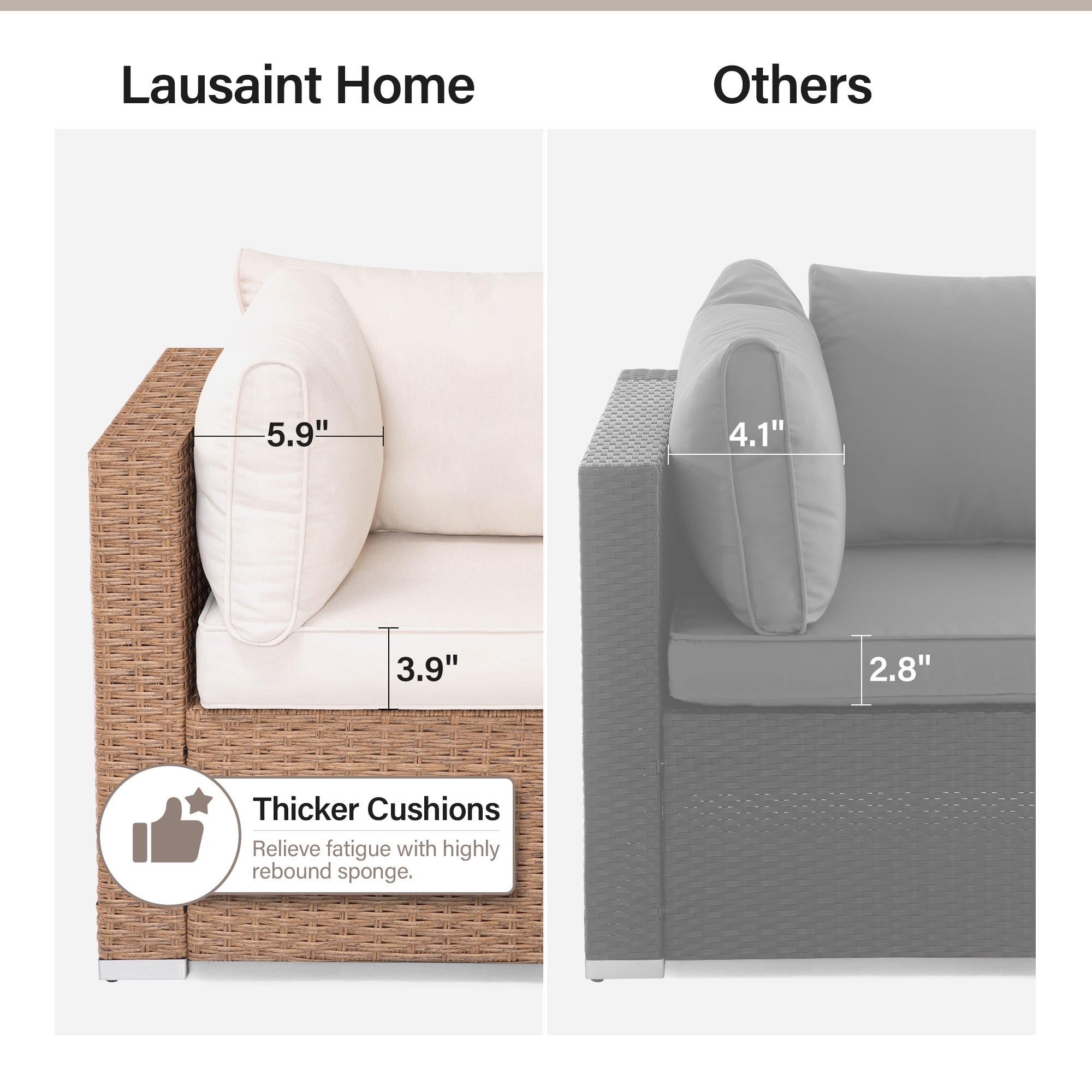 LAUSAINT HOME 7 Pieces Outdoor Furniture Set, Patio Sectional Coversation Set with 6 Chairs and 1 Coffee Table, Beige Cushions & Brown Wicker
