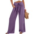 thumbnail image 2 of Flmaly vacation outfits for women High Waistband Women's Linen Wide Leg Pants Casual Loose High Waist Beach Haren Pants Pockets Vacation Outfits, 2 of 6