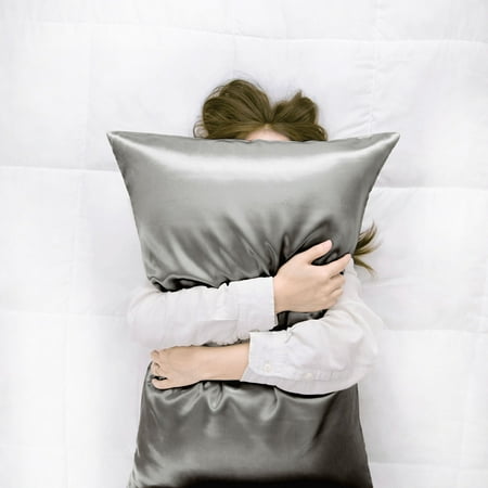 Bedsure 2 Piece Satin Pillowcases Standard Size for Skin and Hair Light Gray Silk Pillow cases Envelope Closure Pillowcases - 20x26, Light (Best Silk Pillowcase For Skin And Hair)