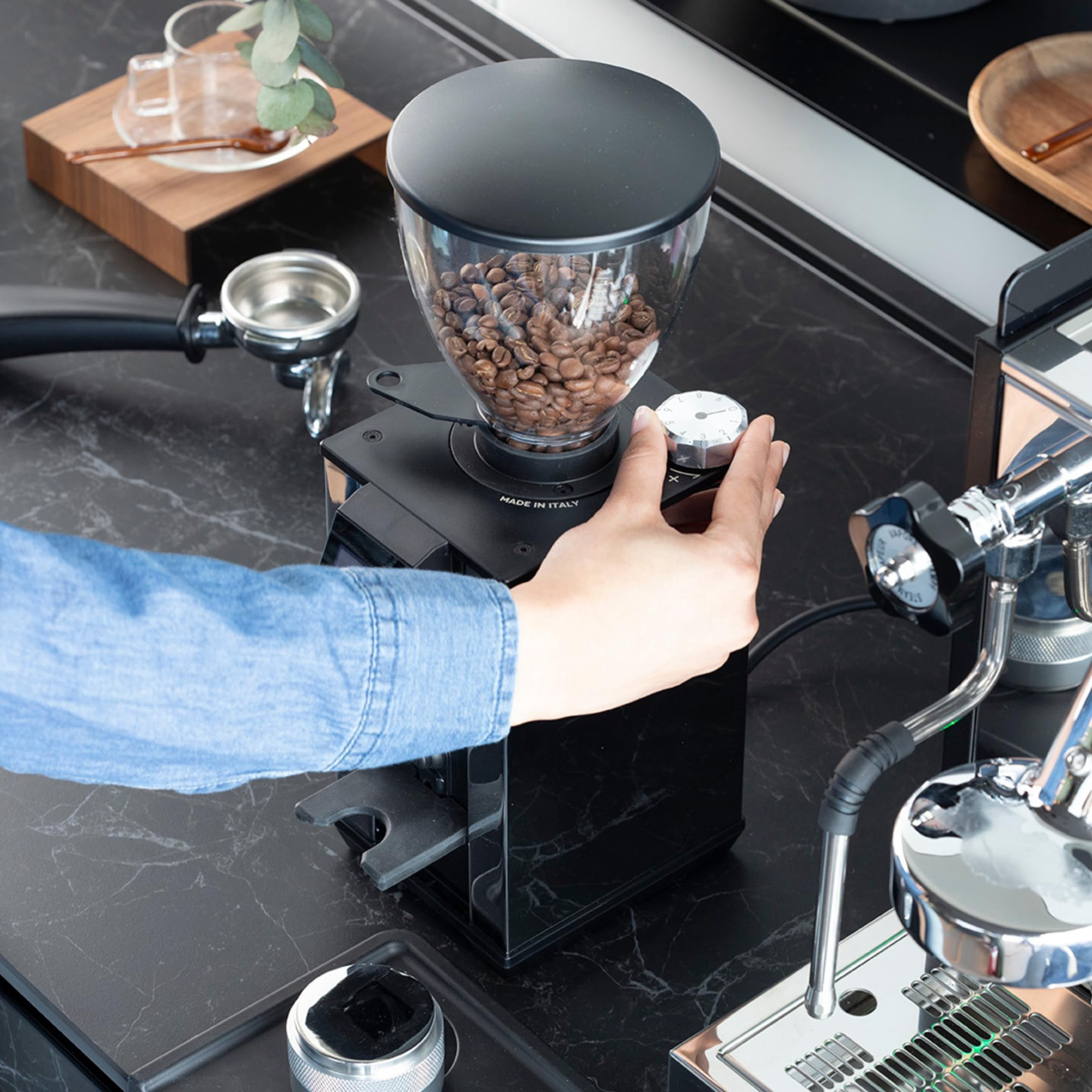 MACAP LEO 55 – Satin Gray Touch Burr Grinder, 55mm, Compact