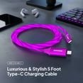 thumbnail image 3 of Powertek Light-Up USB-C to USB-C Fast Charging Cable, 60W, 5 ft, Purple, 3 of 7