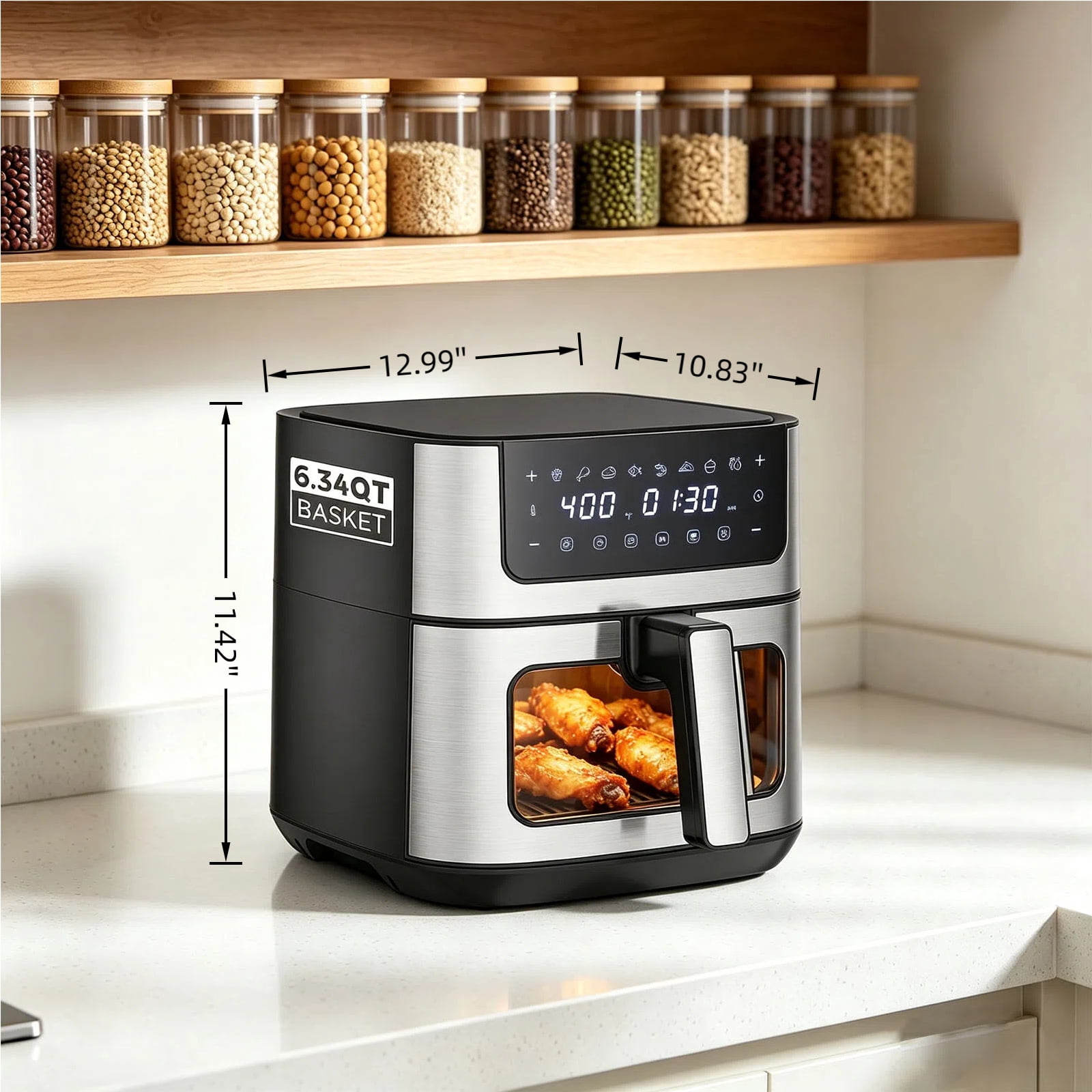 Casabay 6.34 QT Air Fryer with Viewing Window, 1500W 8-in-1 Electric Hot Air Fryer Oven, Digital Display, Compact Multi-Functional Cooker for Home Kitchen, Black
