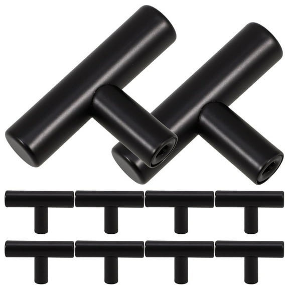 WORGEOUS 10Pcs Matte Black Kitchen Cabinet Knobs Black Cabinet Knobs Modern T Knobs Single Hole 50mm Stainless Steel Dresser Drawer Knobs for