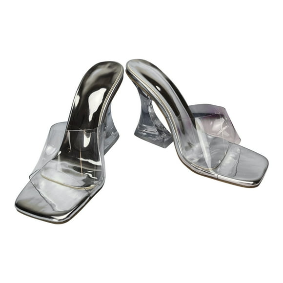 HKEJIAOI Sandales pour Femmes Chaussures de Mode pour Femmes à Cristaux Bout Carré Sandales Couleur Bonbon Pantoufles à Talons Hauts d'Été