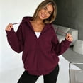 thumbnail image 6 of Zip Up Hoodies for Women Fall Winter Casual Sweatshirts Zipper Oversized Lightweight Cute Jackets with Pockets Wine 3XL, 6 of 6