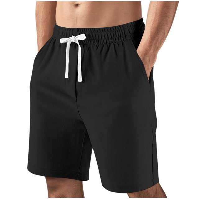 Mgmyaa Men's Casual Shorts Drawstring Elastic Waist Solid Sport Short Pants with Pockets