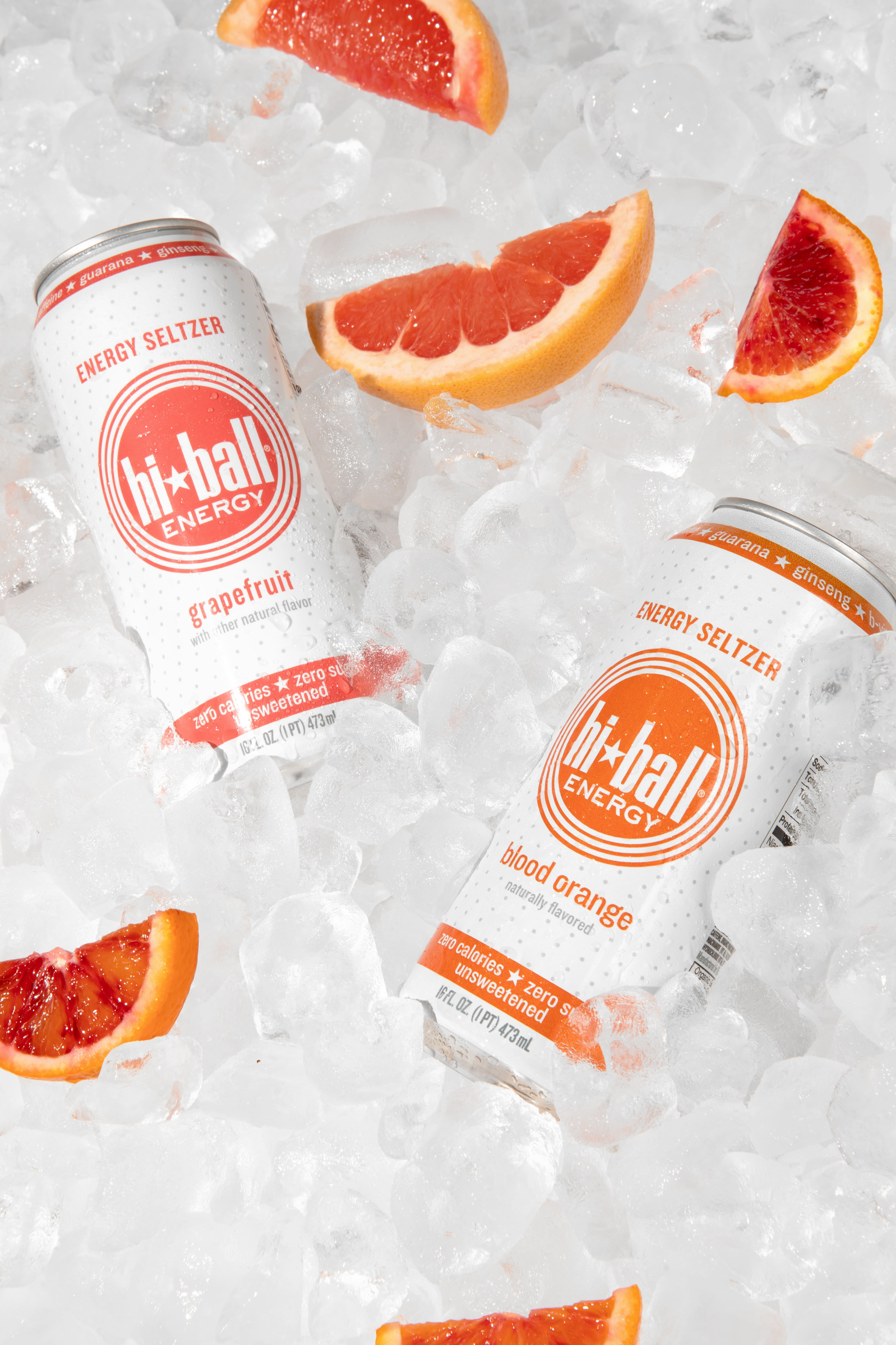 Hiball Clean Energy Drink, Zero Sugar Caffeinated Seltzer Water, Blood Orange, 16 Fl Oz, 12 Pack