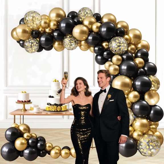 Xmas Party Decorations 98 Pcs Black and Gold Balloon Arch Kit - Birthday & Holiday Decorations, Party Supplies afor Boys, Girls, Mother's Day, Festivals