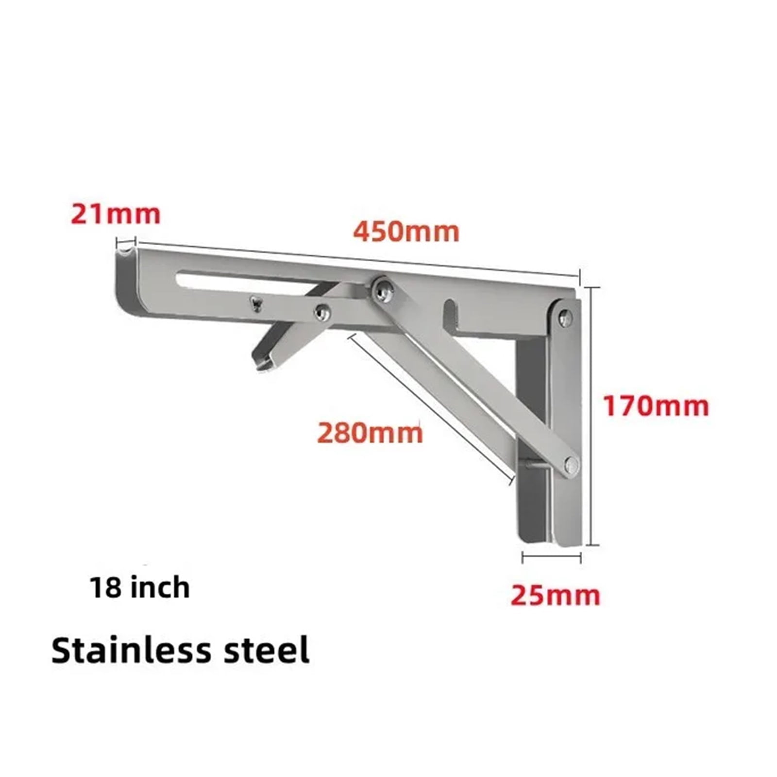 2pcs Heavy Duty Stainless Steel Folding Shelf Brackets Collapsible Wall Mounted L-Table Hinges for Bench Table with Screws