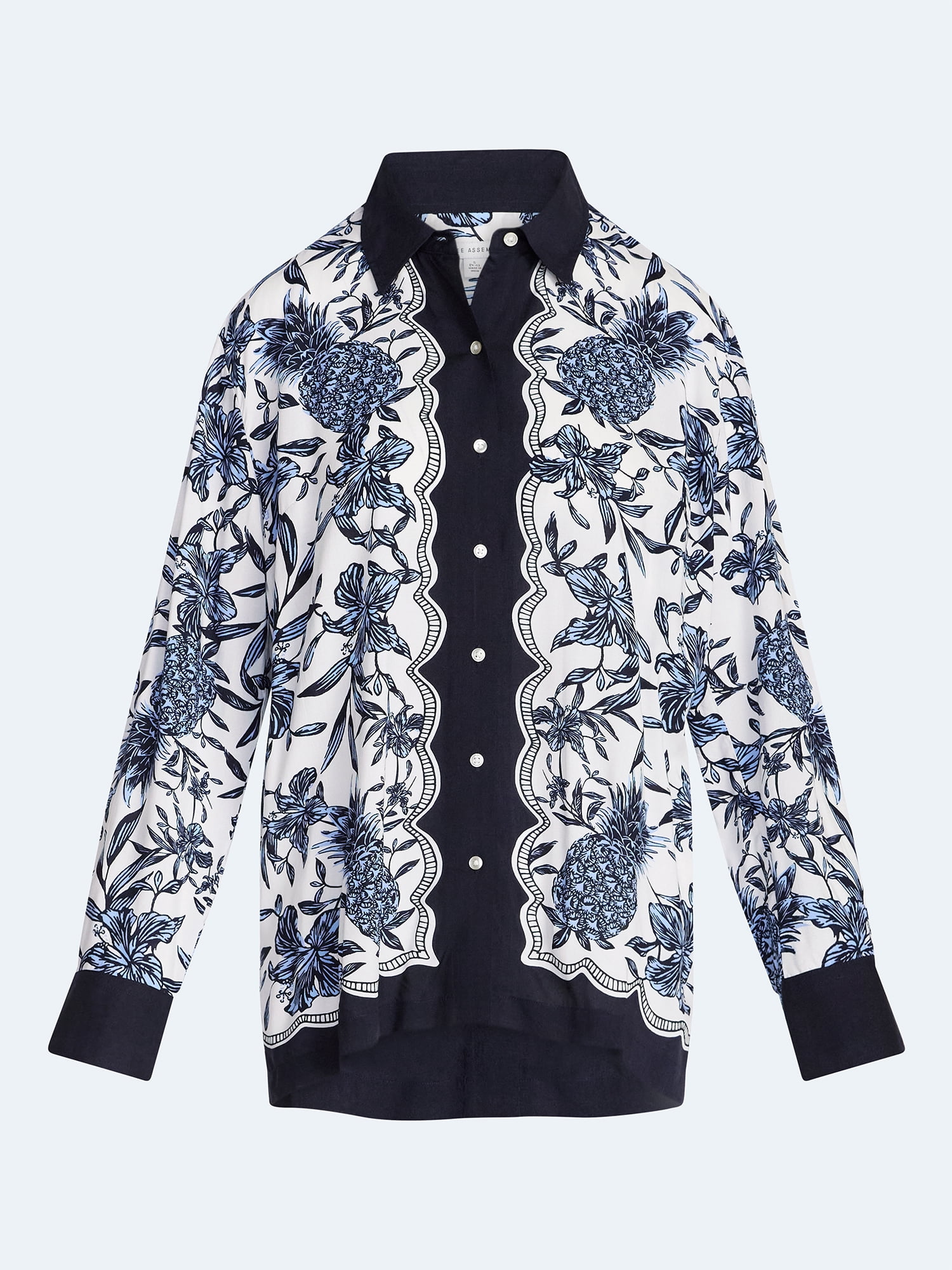 Free Assembly Women's and Women’s Plus Pineapple Print Shirt with Long Sleeves, Sizes XS-4X