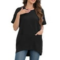 thumbnail image 2 of OKBOP Ladies Tops Plus Size Black Short Sleeve Crew Neck Solid Pocket T-Shirts Womens T Shirts, 2 of 6
