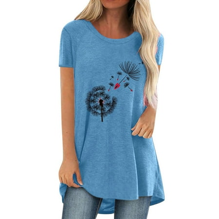 

Workout Tops for Women Going Out Tops for Women Women s Fashion Trend Printed Round Neck Short Sleeve Casual Tops Western Shirts for Women Savings Clearance Deals Workout Shirts Blue 2XL
