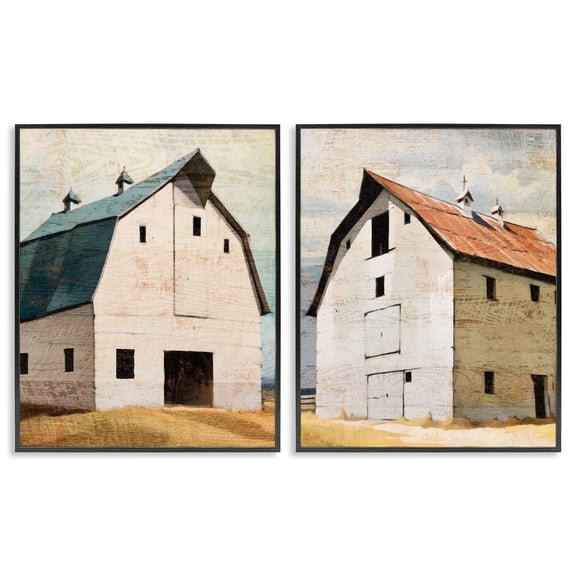 Stupell Industries Rustic Big Barns 2 Piece Black Framed Giclee Art Set, design by Susan Jill
