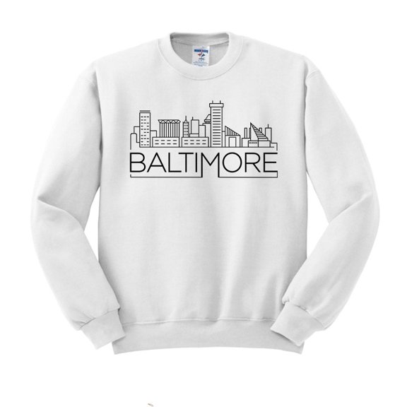 Skyline Baltimore Maryland Sweatshirt Unisex Large White