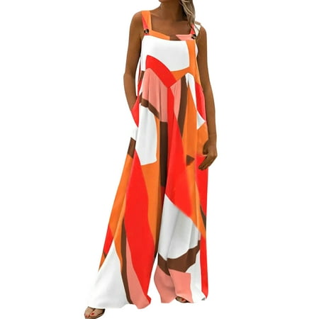 

Womens Print Jumpsuit Sleeveless Casual Summer Flowy Wide Leg Rompers Women Jumpsuit Elegant Jumpsuit for Women Elegant Short Jumpsuits for Women Strapless Jumpsuits Harem Maternity Suits