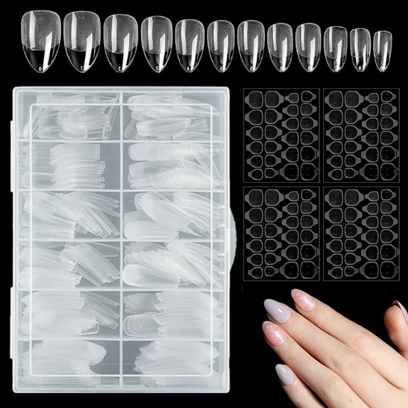 Natural Fit Effect Nail Tips, Almond Shaped Quick Soak Off 360 Pieces Flexible Nail Tips Professional Nail Art For Full Cover Design DIY Manicure Kit