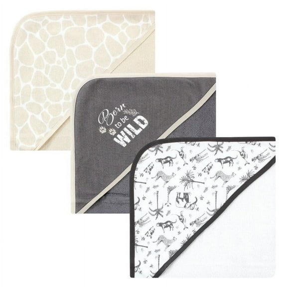 Hudson Baby Unisex Cotton Rich Hooded Towels, Vintage Safari, One Size