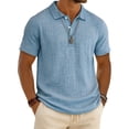 thumbnail image 2 of Qwertyu Mens Polo Shirts Short Sleeve Linen Shirt Summer Button Vacation Beach Shirt Casual Collared Shirts Lightweight Tops Light Blue 2XL, 2 of 8