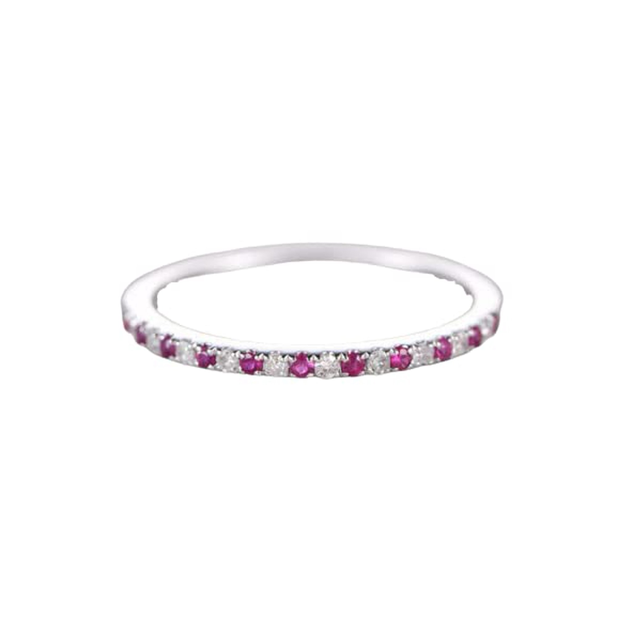 HeartsAndYou 1ct Natural Alternate Ruby & Diamond Half Eternity Band 14k SOLID White Gold
