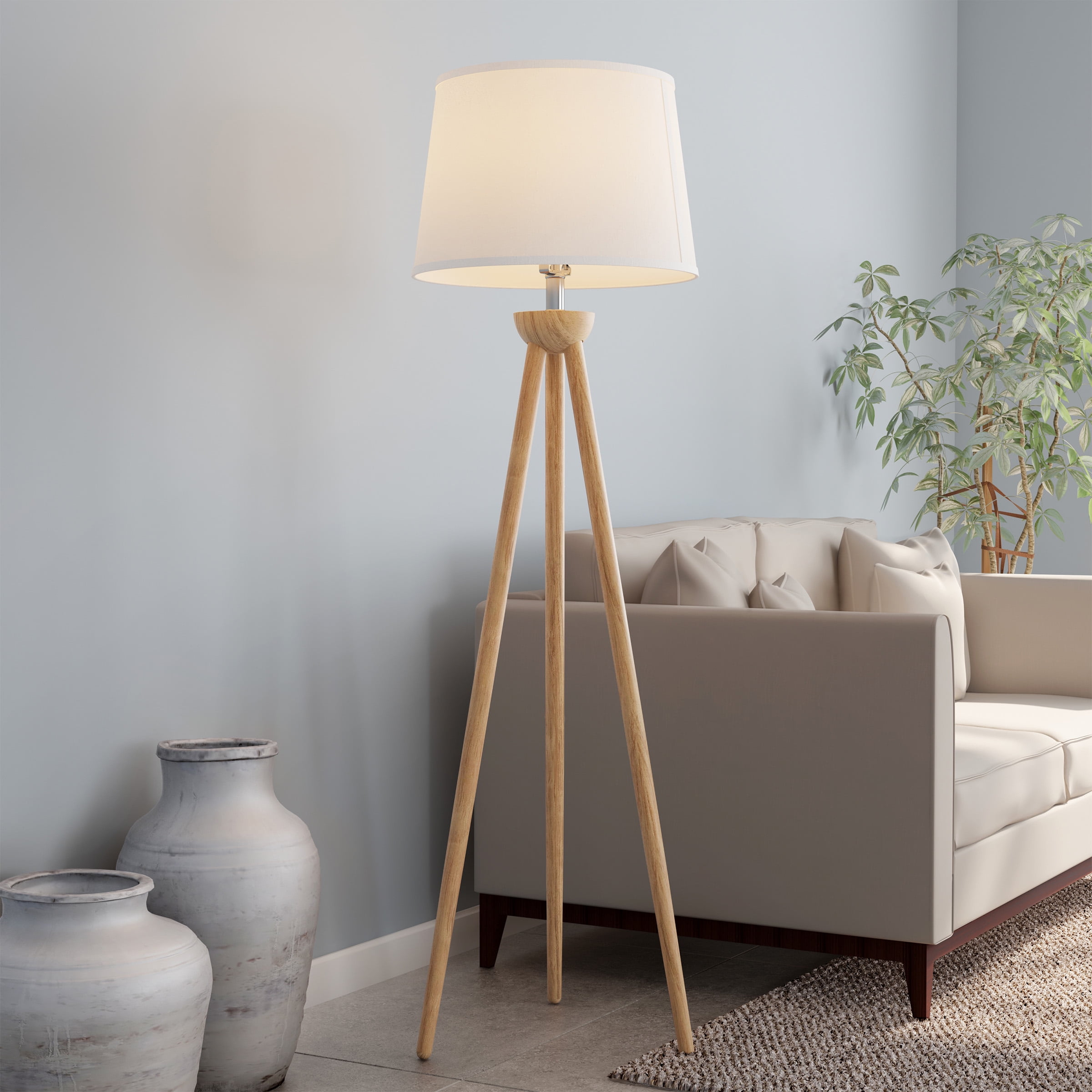 Tripod Modern Floor Lamp- LED Bulb-Natural Oak Wood with White Shade by  Lavish Home - Walmart.com