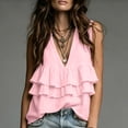 thumbnail image 6 of CYMMPU Women's Deep V Tiered Multi Ruffle Sleeveless Linen Tank Top, Flowy Loose Fit Boho Vacation Camisole Pink L, 6 of 6