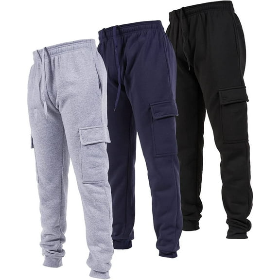 Ultra Performance 3 Pack Mens Sweatpants, Fleece Cargo Joggers for Men with Pockets