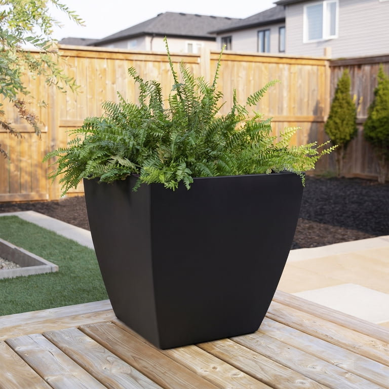 Mayne Kobi 24in Tall Plastic Large Outdoor Resin Planter - Black