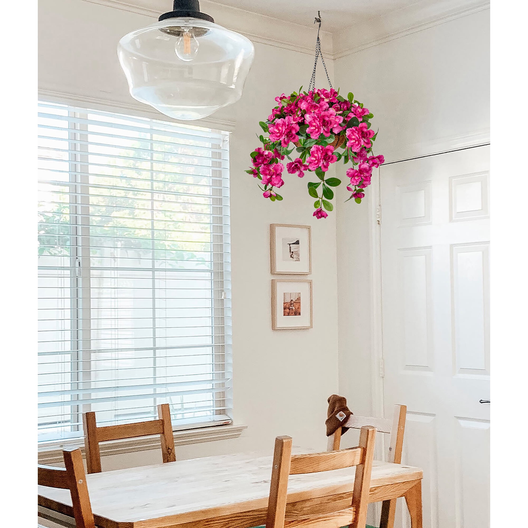 Fake Hanging Flowers with Basket, Artificial Bougainvillea Silk Plants Faux Spring Flowers for Outdoor Front Porch Patio Garden Balcony Decorations, Pink