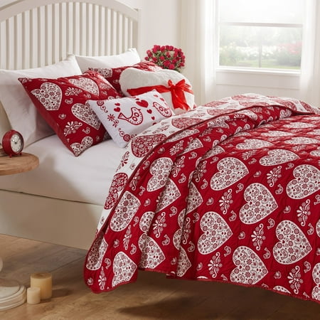 Greenland Home Fashions Novelty Holiday Lovebirds Reversible Coverlet Set 2-Piece Twin/XL