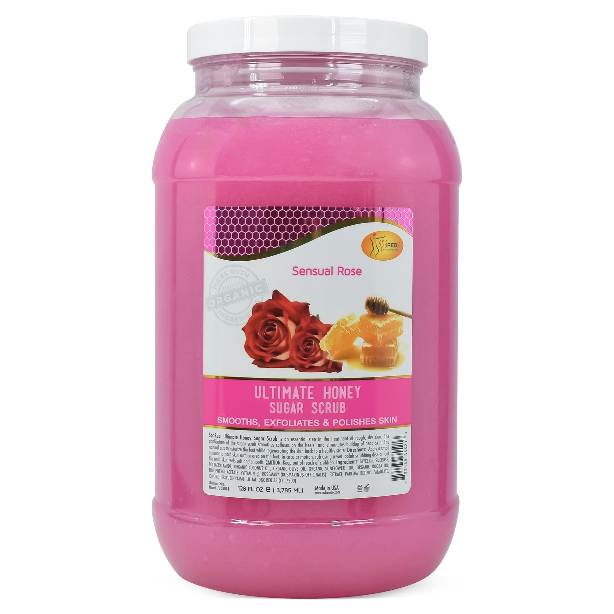 SPA REDI – Sugar Body Scrub, Sensual Rose, 128 Oz, Exfoliating, Moisturizing, Hydrating and Nourishing, Glow, Polish, Smooth and Fresh Skin - Body Exfoliator
