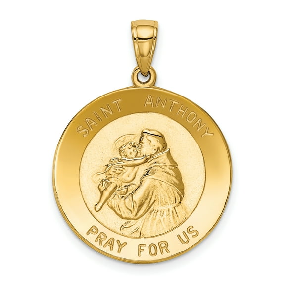 14K Or Jaune Saint Anthony Grand Pendentif Médaille Ronde