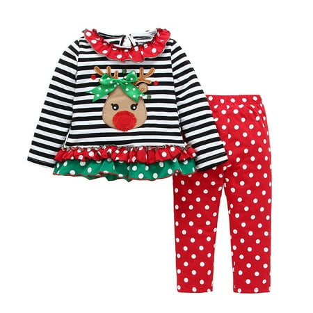 

Toddler Girl Outfits Long Sleeve Christmas Cartoon Print Tops And Pants Two Piece Children Kids Clothing Sets for Girls Size 3-4T