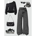thumbnail image 4 of OYYN Girls Wash Bow Embroidered Wide Leg Jeans Comfortable Back to School Pants Elastic Waist Baggy Durable Play Denim Pants Y2K Jeans, 4 of 7