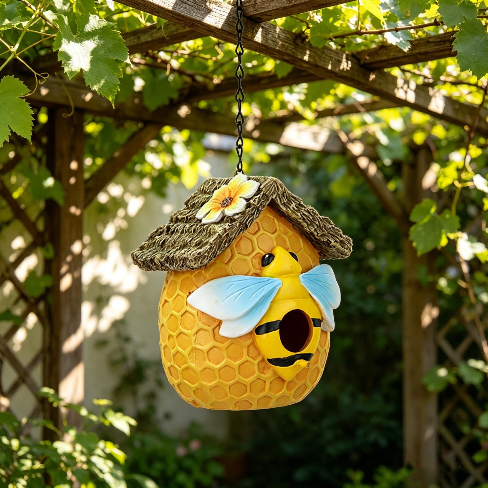 Hanging Birdhouse Garden Decor Resin Outdoor Bird House Weather Resistant Yard Ornament Attract Birds Easy Install for Garden Patio Porch