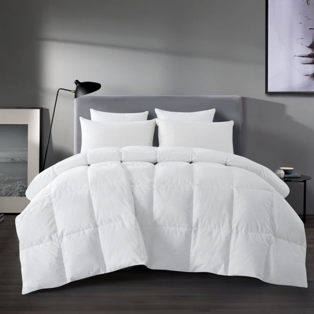 Puredown® Medium Weight White Goose Down and Feather Comforter, White, Machine Washable, King Size