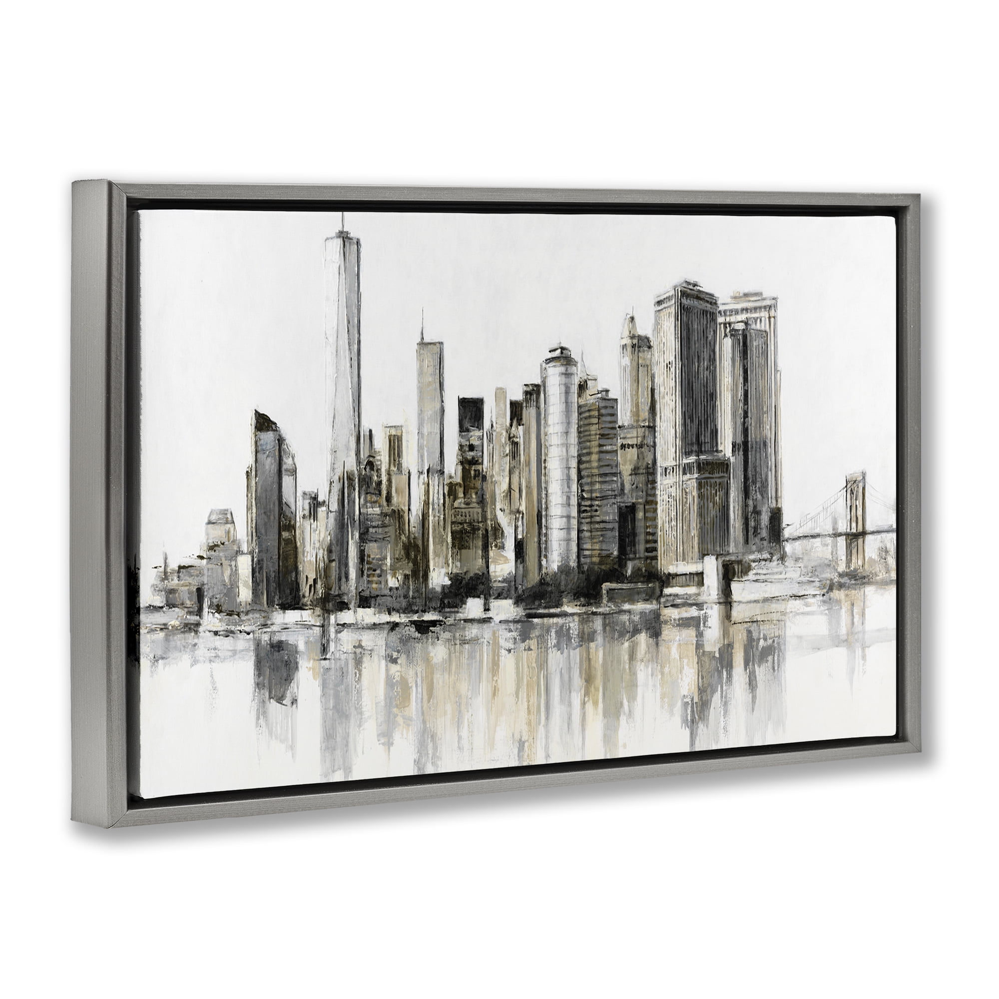 Stupell Industries Urban Skyline Reflection Gray Framed Floater Canvas Wall Art, design by Lorenzo Collective